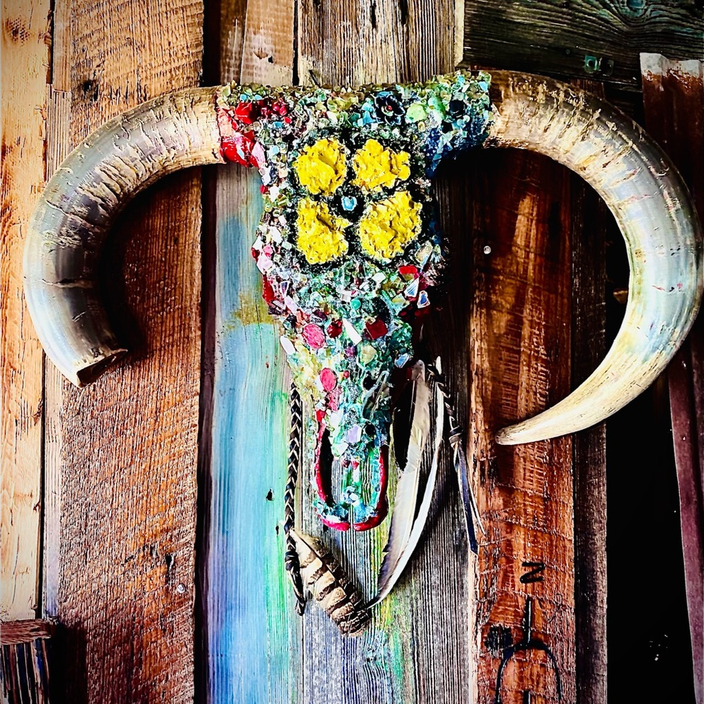 Colorful Mosaic Bull Skull Wall Art